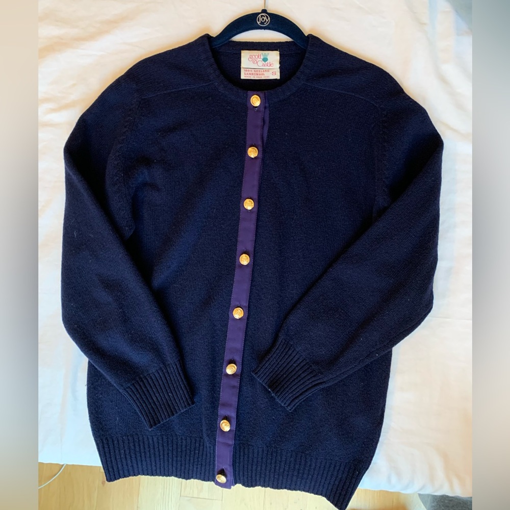 Vintage Scott & Castle navy blue Scottish wool cardigan